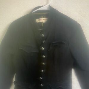 Free People Black Military Jacket with Silver Buttons